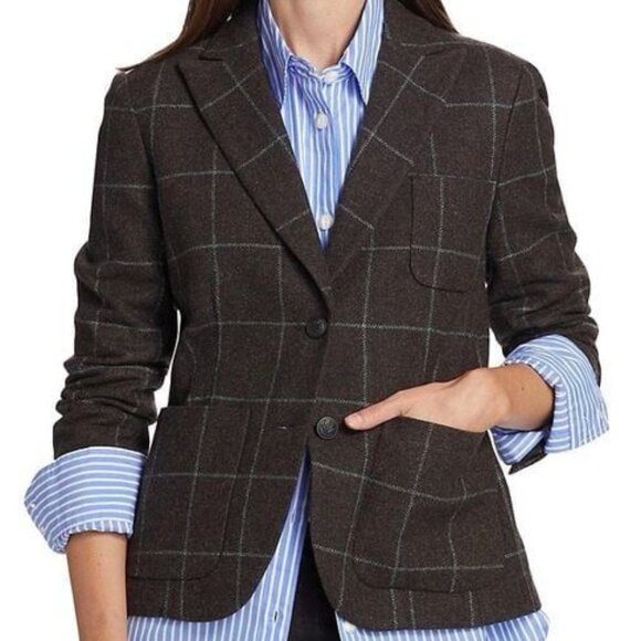Rag & Bone Nancy Brown Window Pane Wool Blazer - Picture 1 of 5